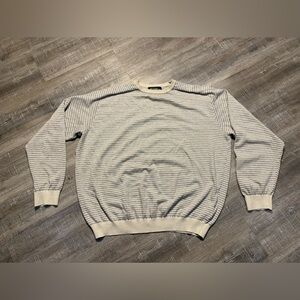 St. Croix Vintage Wool Blend Gray and‎ Tan Striped Sweater Made in USA Size XXL